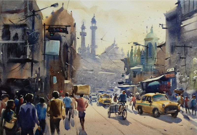 Amazing Watercolor Kolkata Taxi Painting Package